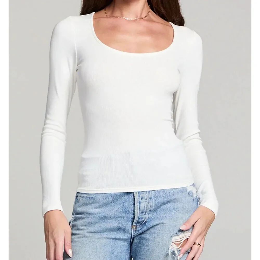 Abercrombie & Fitch A&F Featherweight Essentials White Ribbed Square Neck Long S